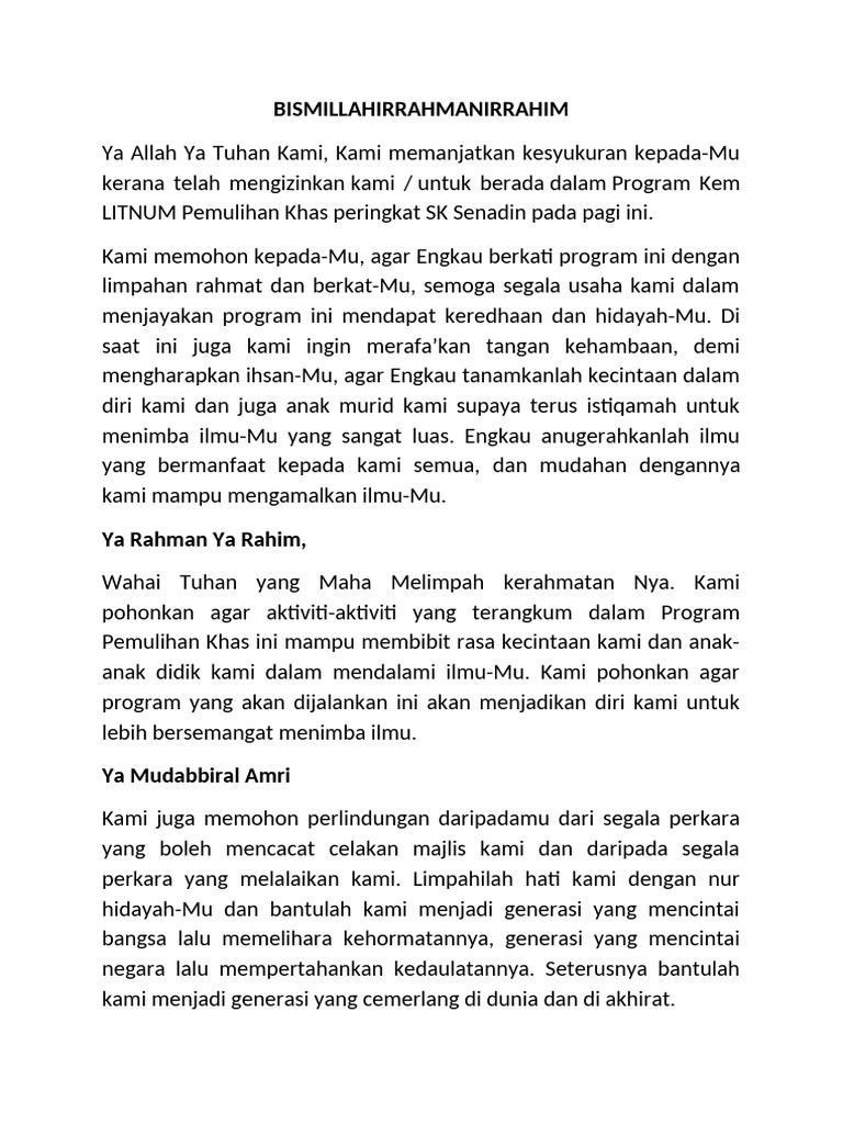 Doa untuk Program Pemulihan Khas | PDF | Karier & Perkembangan