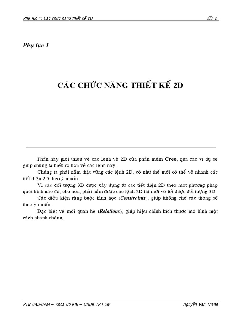 Phu Luc 1 - Chuc Nang Thiet Ke 2D - Creo 2 | PDF