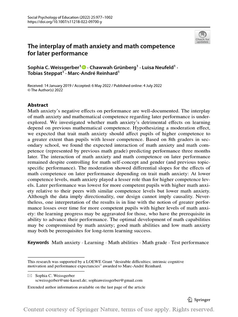 The Interplay of Math Anxiety and Math Competence | PDF | Mathematics ...