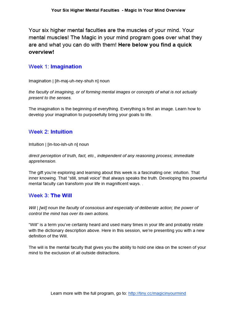 Six Mental Faculties - Magic in Your Mind | PDF | Mind | Imagination