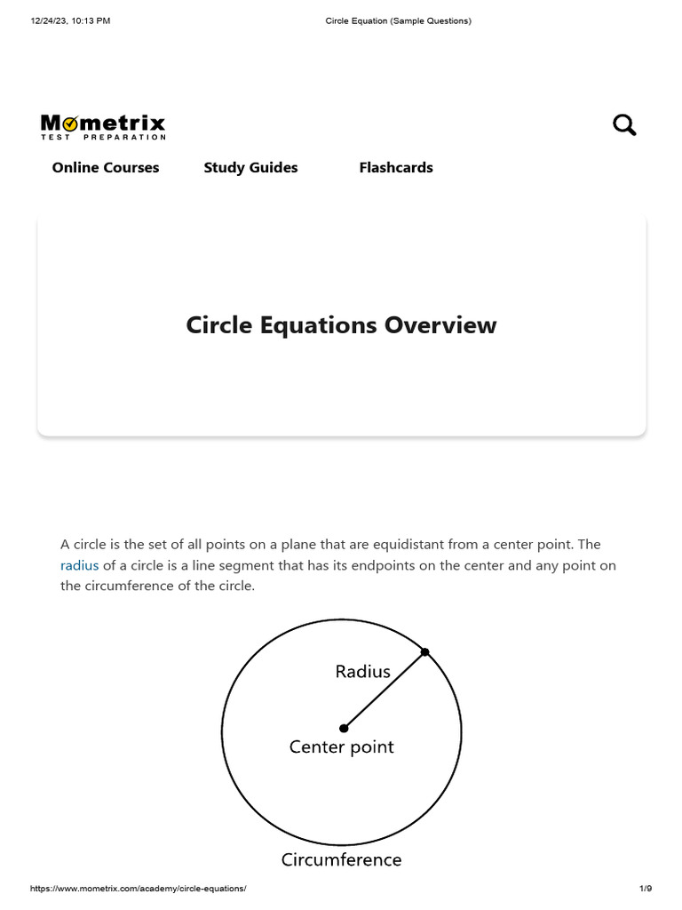 Circle Equation Algebra 2