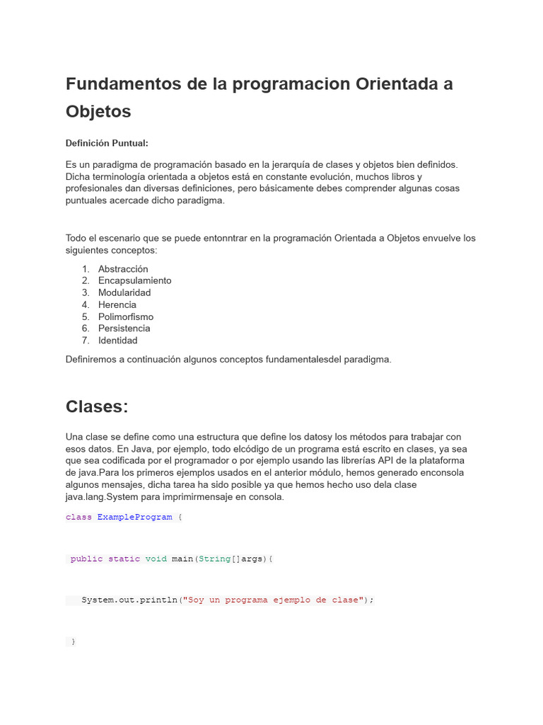 Fundamentos de Programación Orientada a Objetos | PDF | Objeto ...