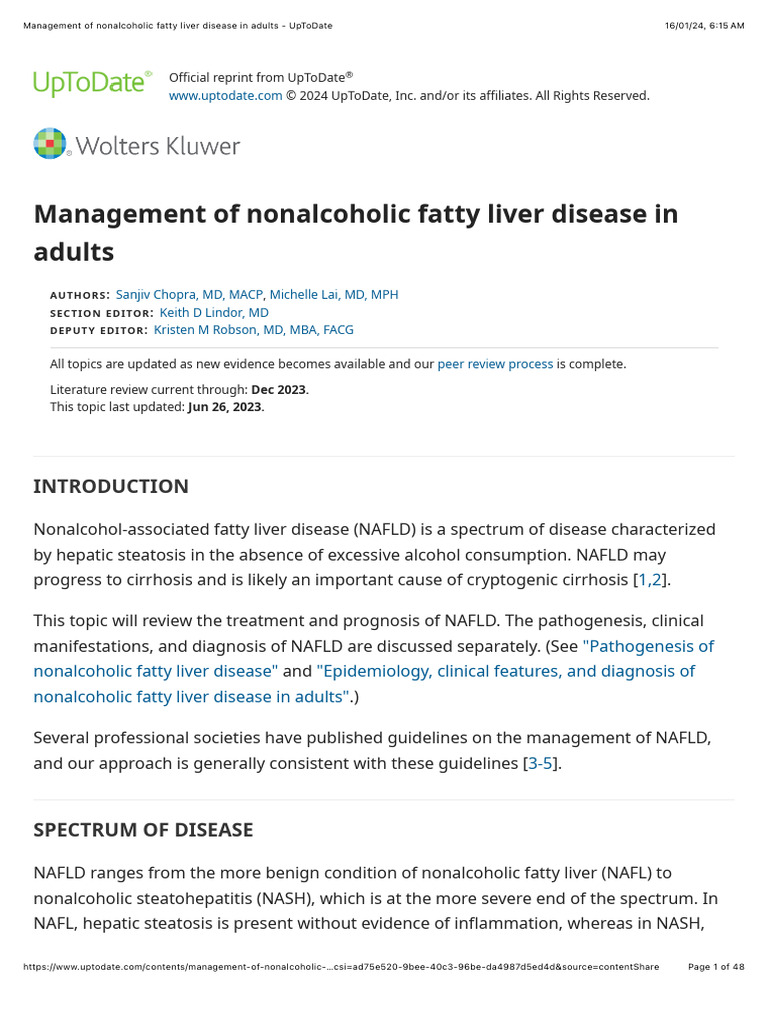 Management of Nonalcoholic Fatty Liver Disease in Adults - UpToDate ...