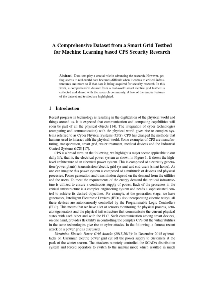 Smart Grid Data for CPS Security Research | PDF | Computer Network ...