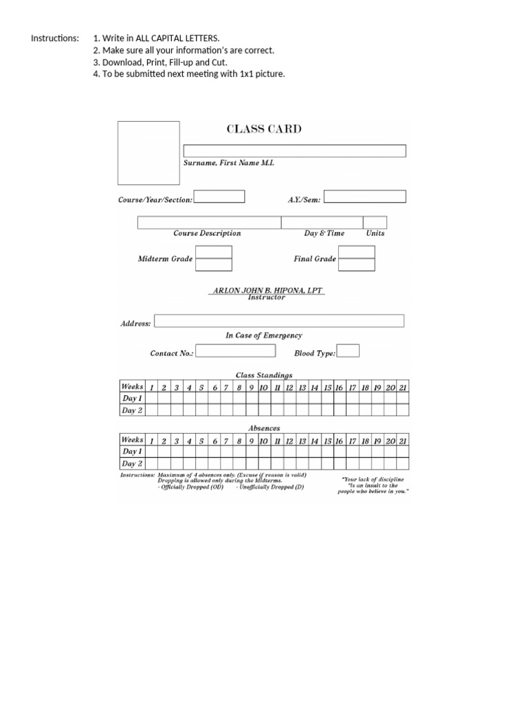 Class Card