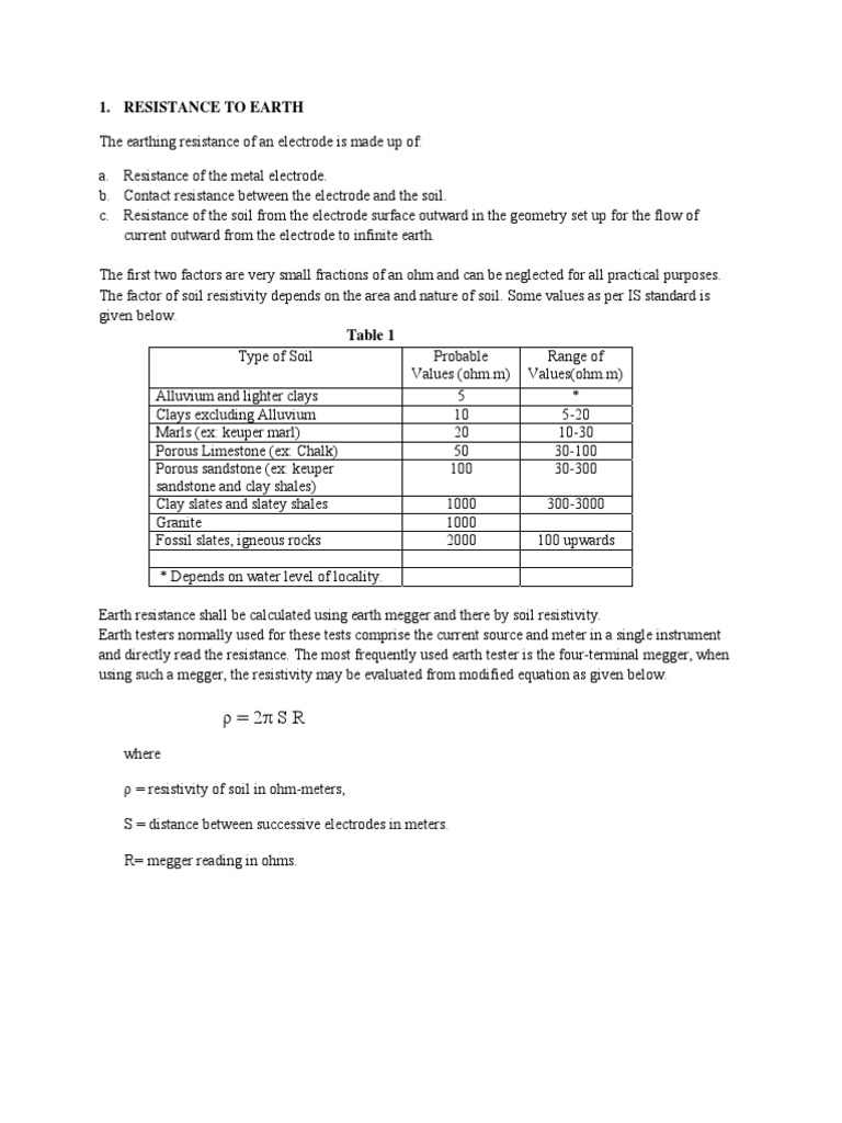 Earthing Resistance and Calculations Guide | PDF | Electrical ...