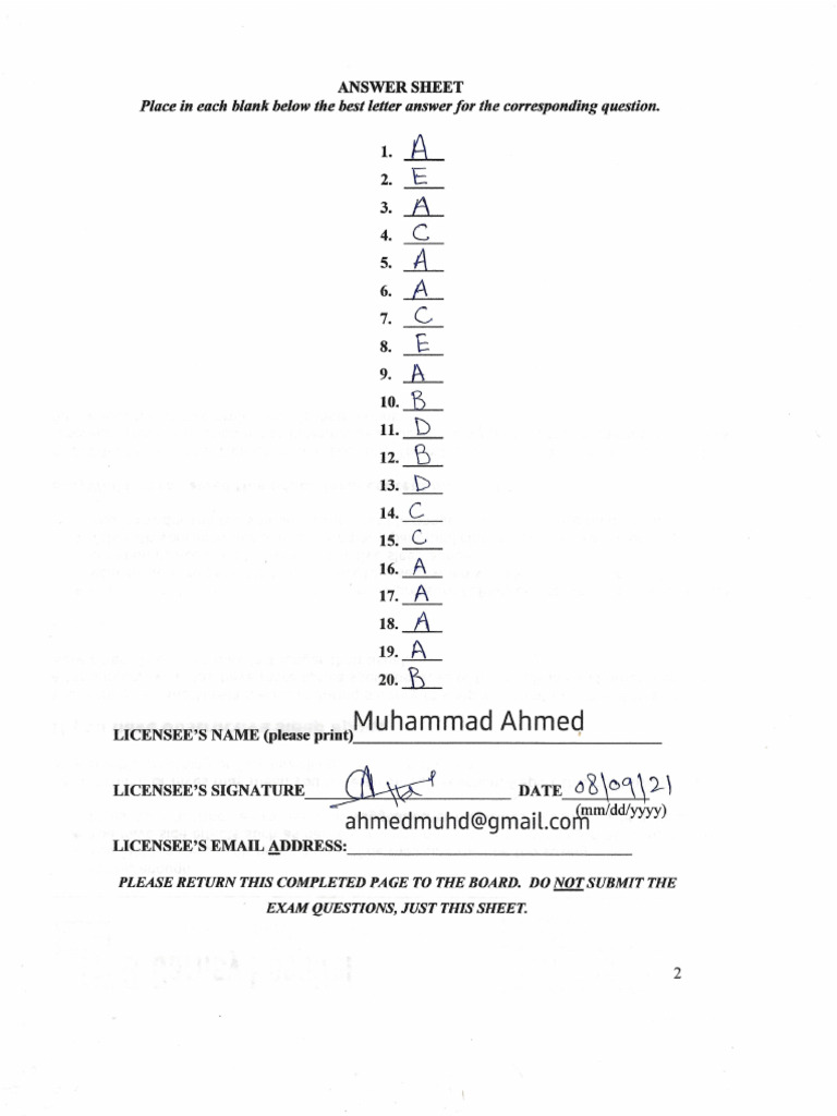 Answer Sheet Pdf