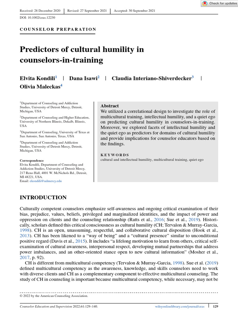 Predictors of Cultural Humility in Counselors in Training | PDF ...