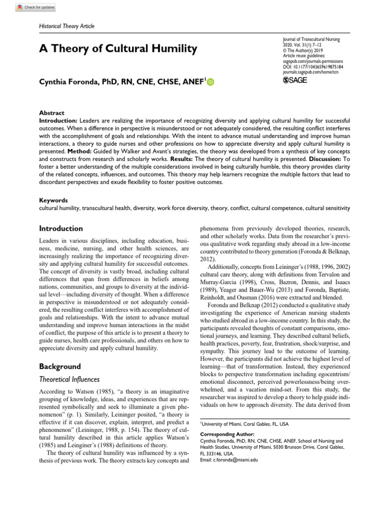 A Theory Of Cultural Humility Pdf Theory Nursing