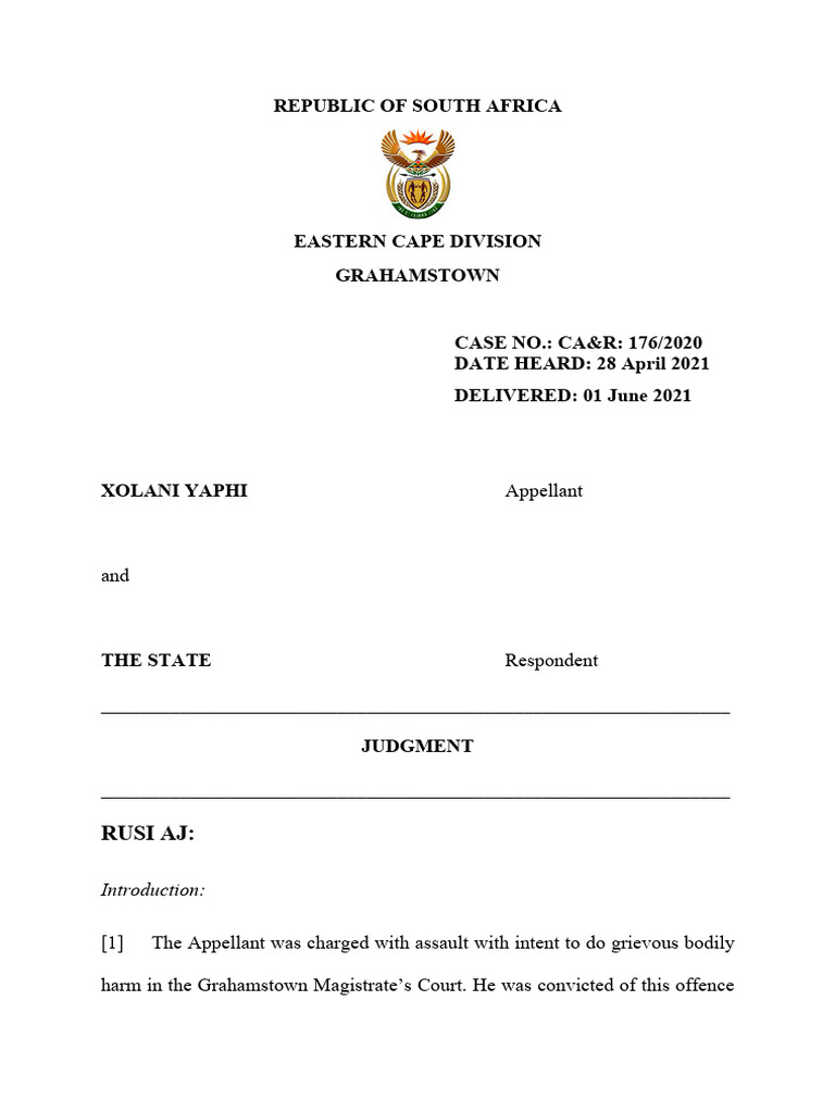 Appeal Against Assault Sentence in South Africa | PDF | Probation ...