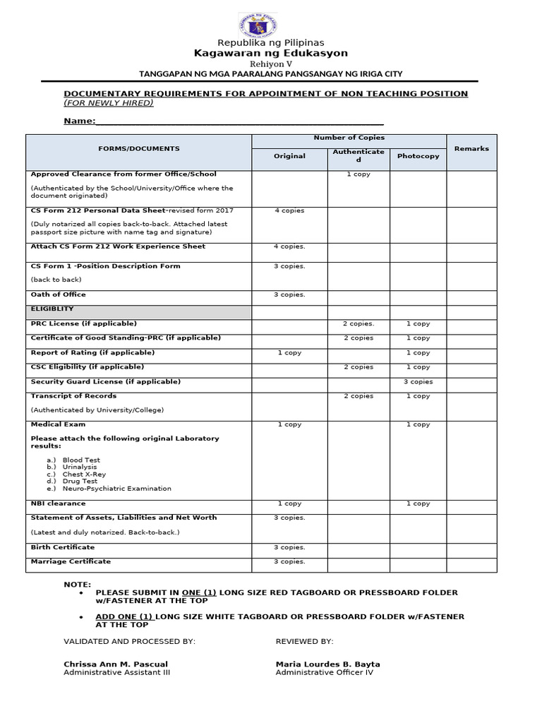 Non-Teaching Staff Appointment Requirements | PDF