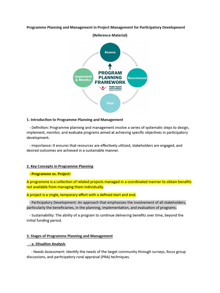 Program Planning N MGMT Project MGMT For Participatory Dev - Reference ...