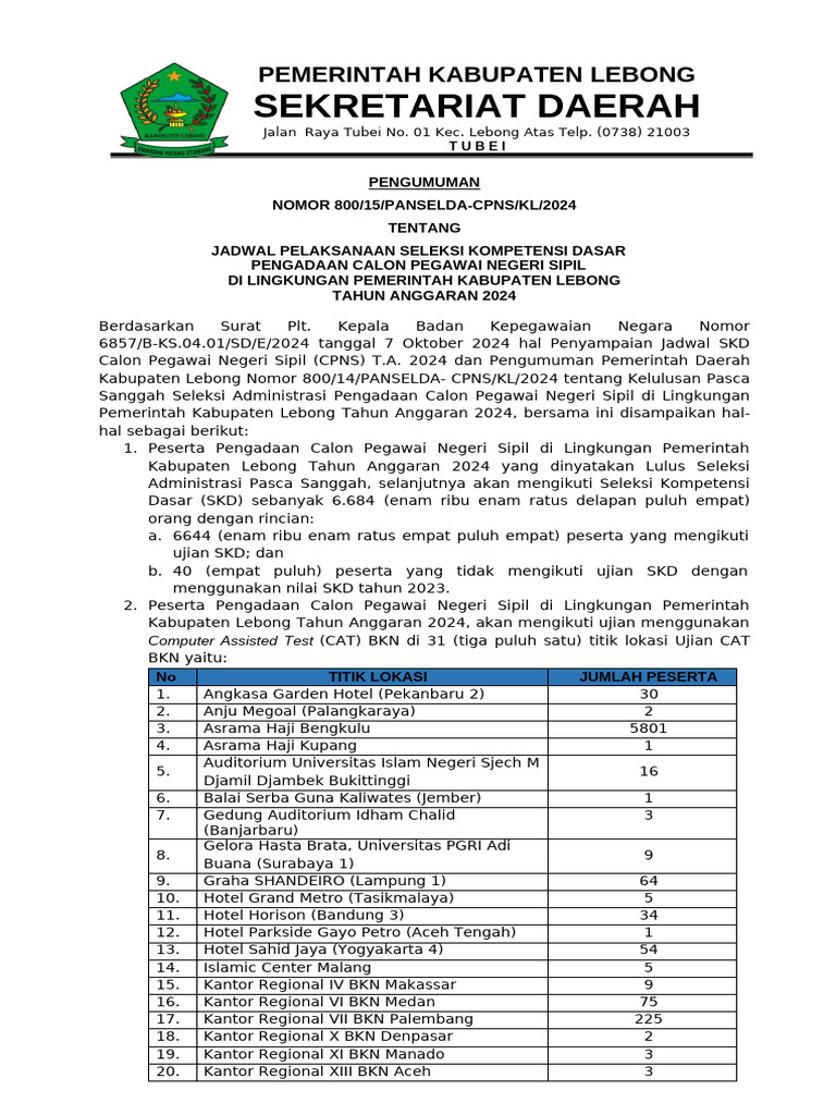 Pengumuman Jadwal Skd Cpns 2024 PDF