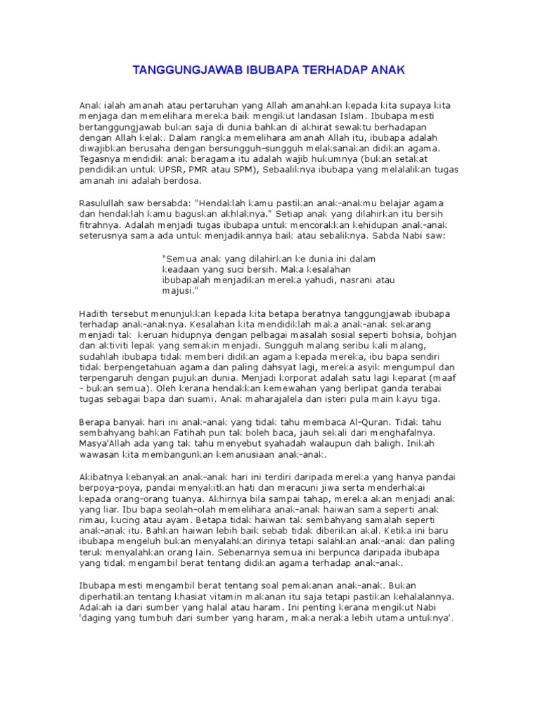 Tanggungjawab Ibubapa Terhadap Anak Pdf
