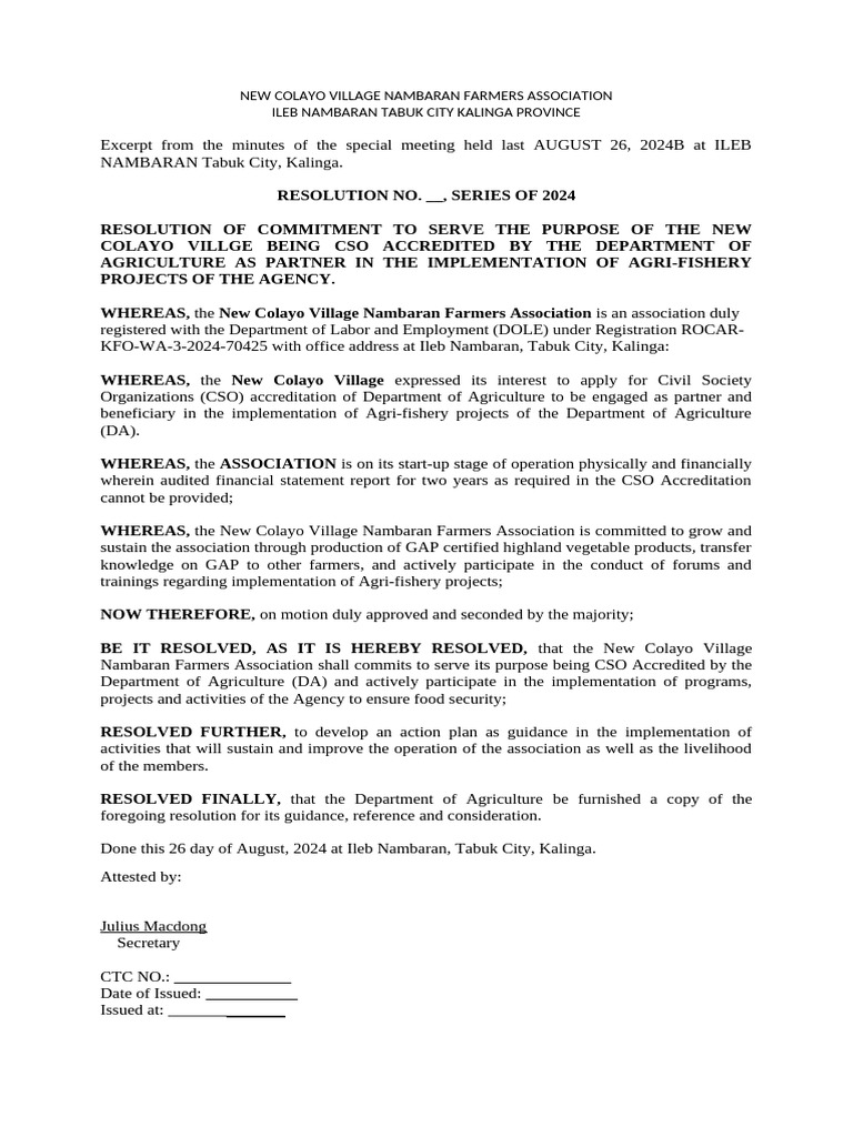 Nambaran Farmers Association Commitment | PDF | Business
