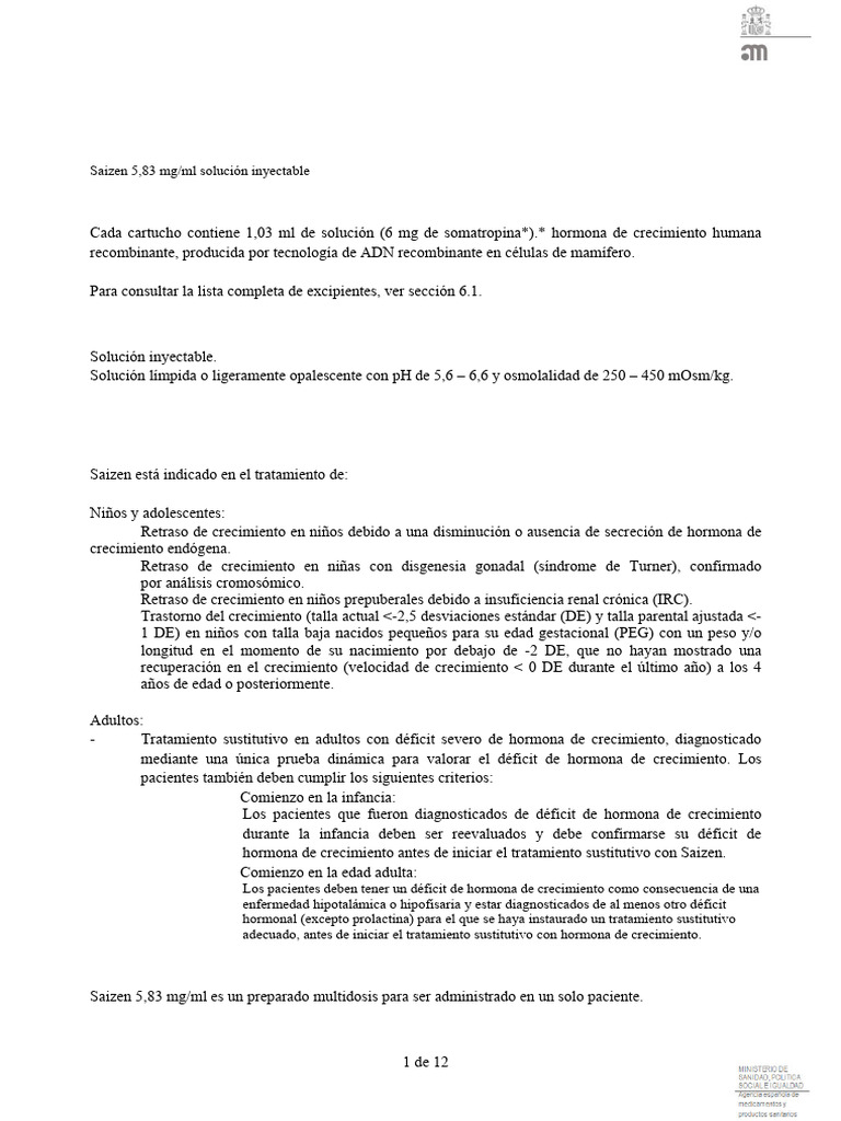 Saizen 5,83 FT | PDF | Hormona de crecimiento | Diabetes
