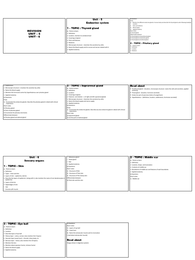 Anatomy Revision - UNIT 5 and UNIT 6 6 Pages | PDF | Endocrine System ...