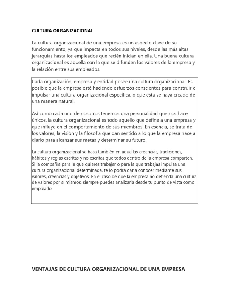 Importancia de la Cultura Organizacional | PDF | Business | Cultura ...