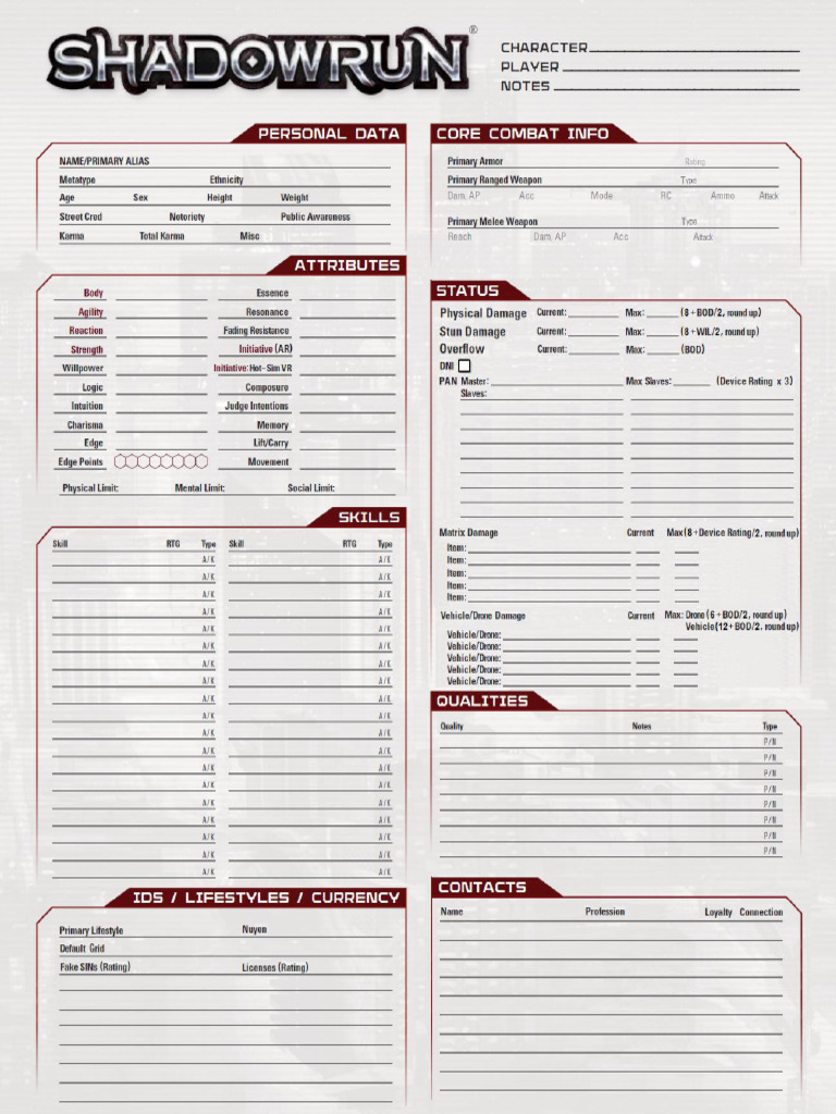 ShadowRun 5e Char Sheet - Technomancer | PDF