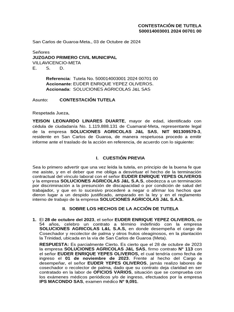 Contestación de Tutela | PDF | Derecho laboral | Hospital