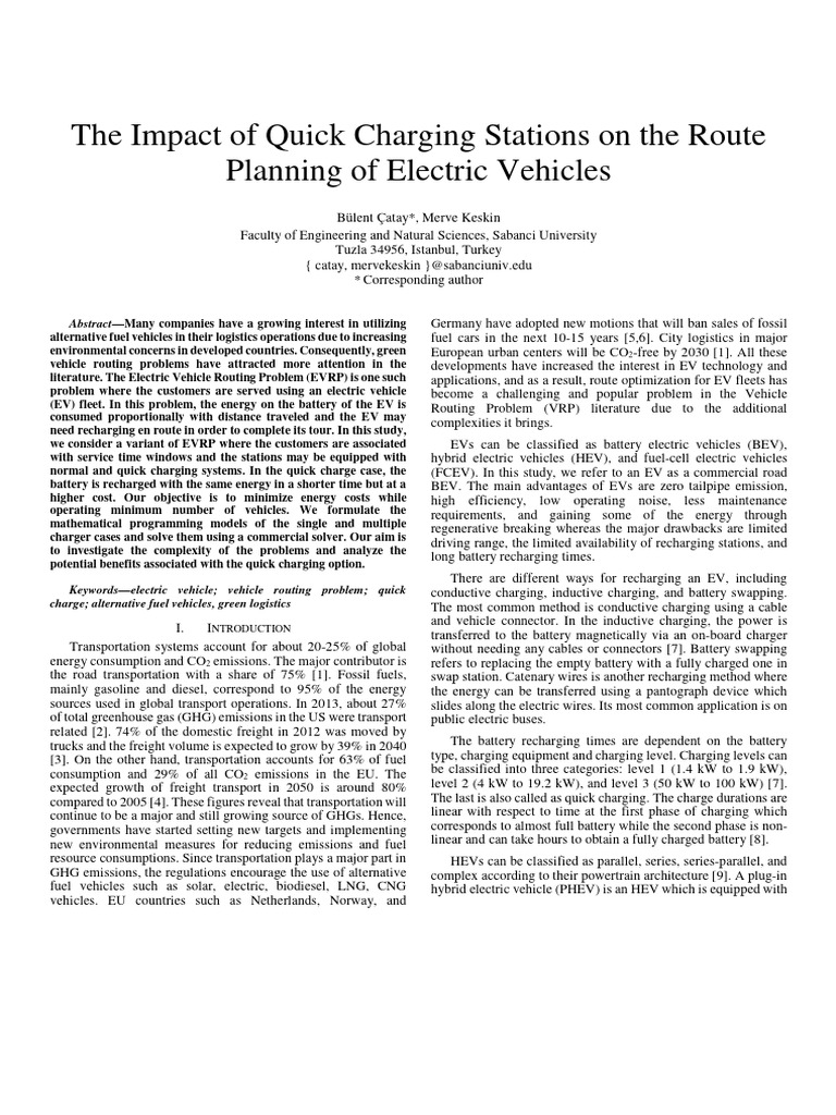Quick Charging's Impact on EV Routing | PDF | Electric Vehicle ...