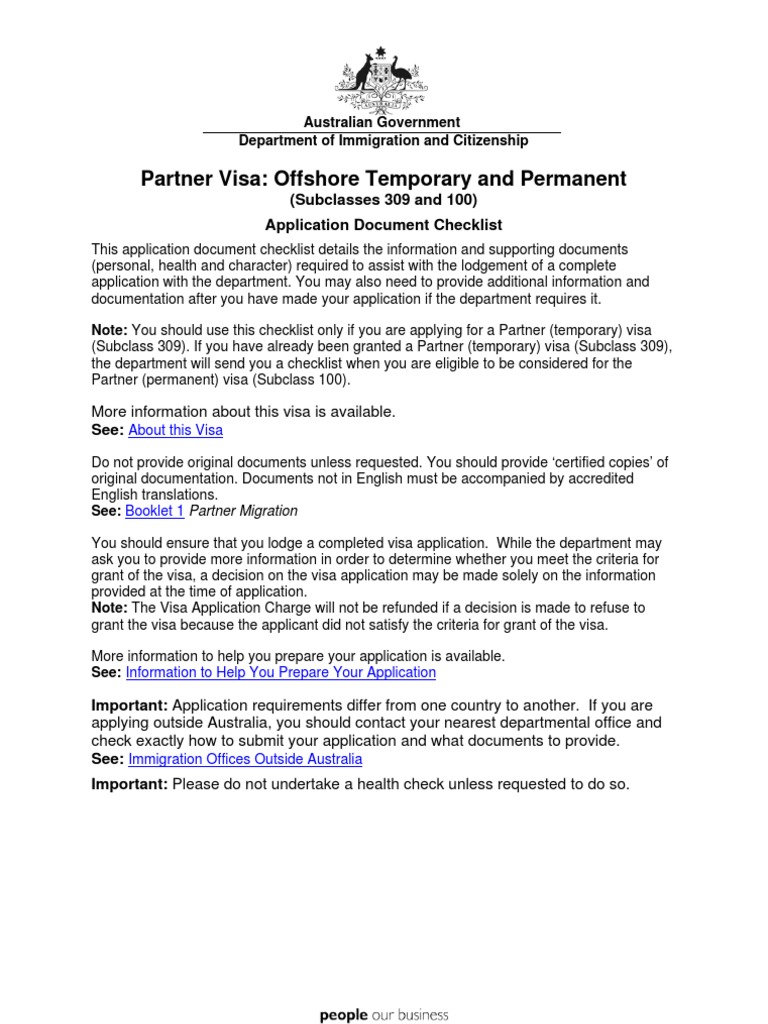 309 100 Checklist Travel Visa Birth Certificate