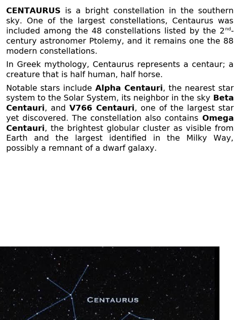 CENTAURUS Is A Bright Constellation in The Southern Sky | PDF