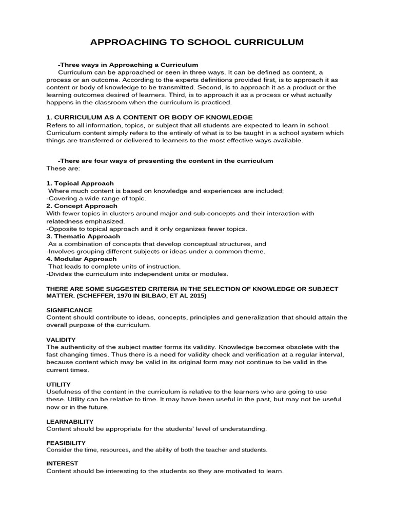 Approaching To School Curriculum | PDF | Curriculum | Learning