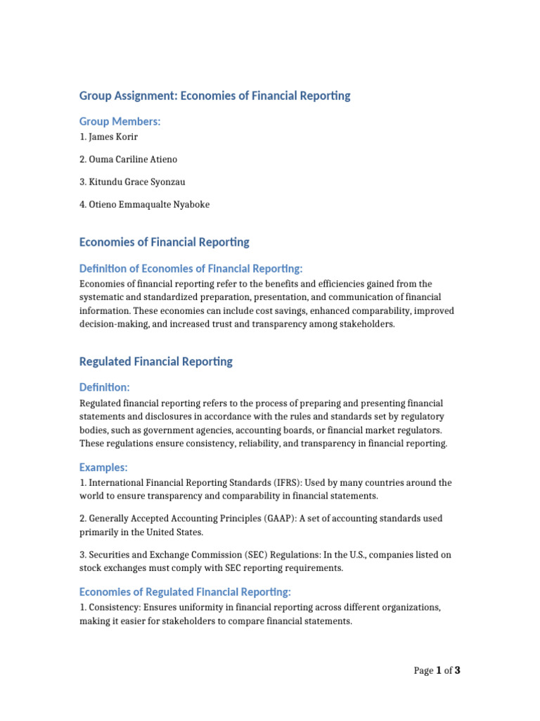 Economies of Financial Reporting | PDF | Financial Statement ...