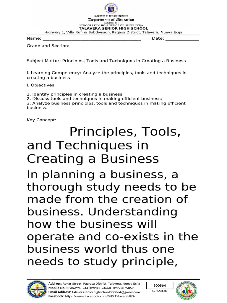 N - LAS - Princples Tools Techniques in Creating A Business 1 | PDF ...