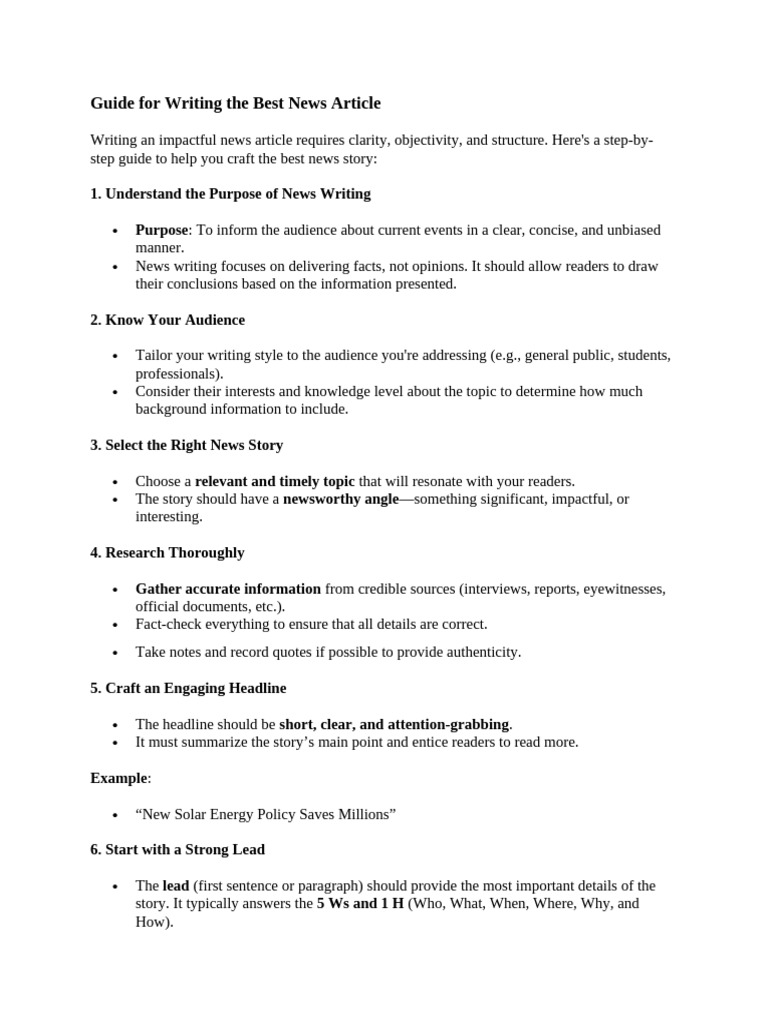 News Article Writing Guide | PDF | News | Information