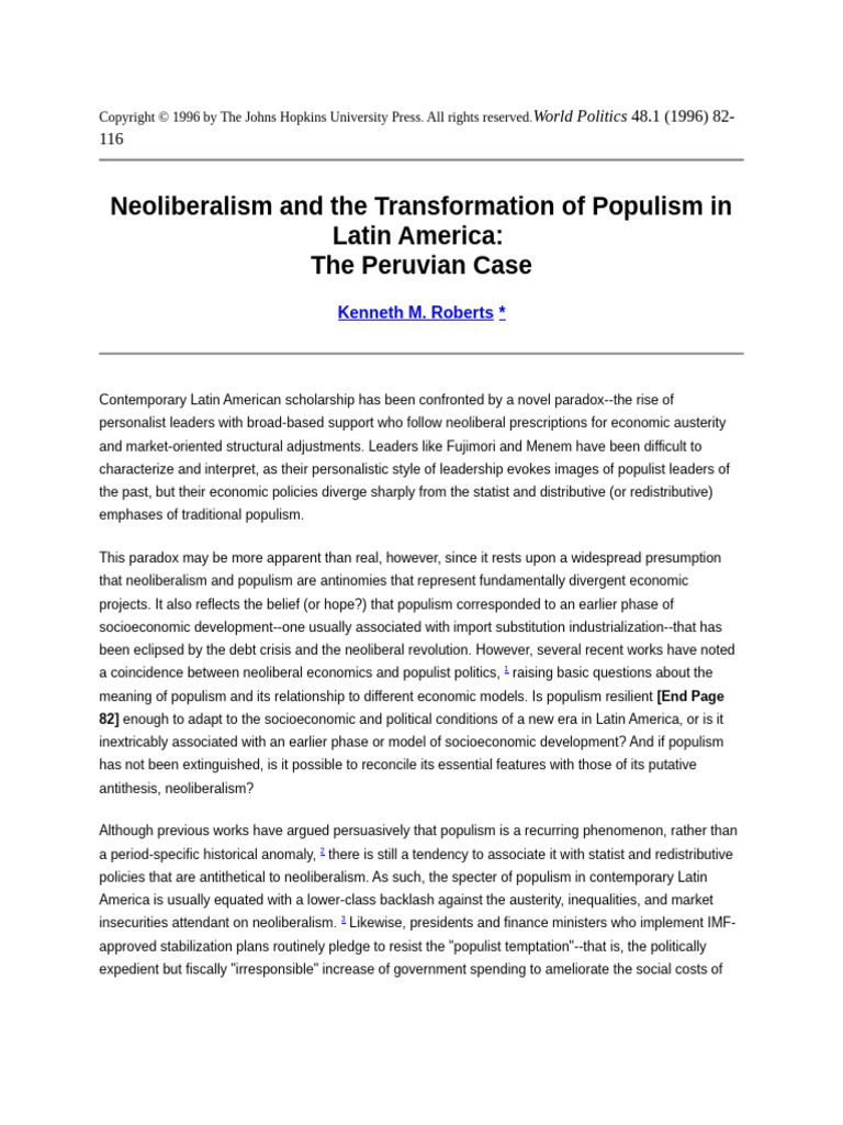 Neoliberalism and The Transformation of Populism | PDF | Populism ...
