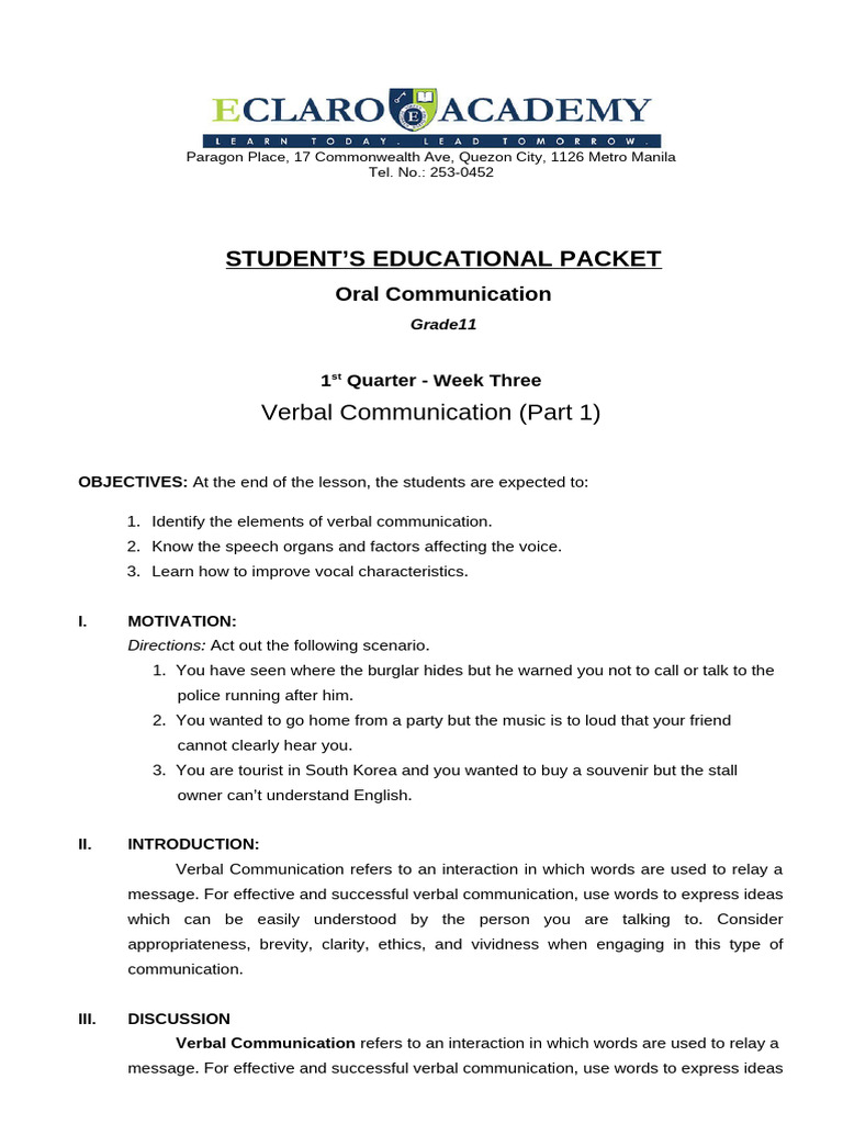 Verbal Communication Skills for Grade 11 | PDF | Human Voice | Larynx