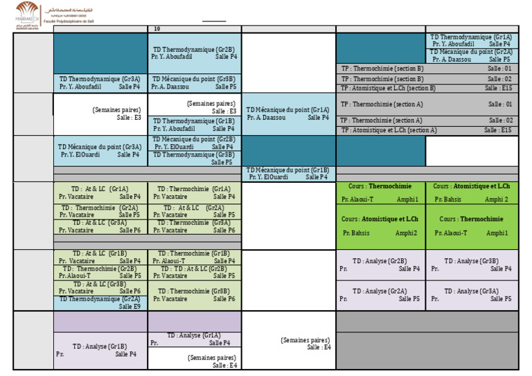 Emploi du temps PC 2024-2025 Semestre 1 | PDF | Processus d'unité ...