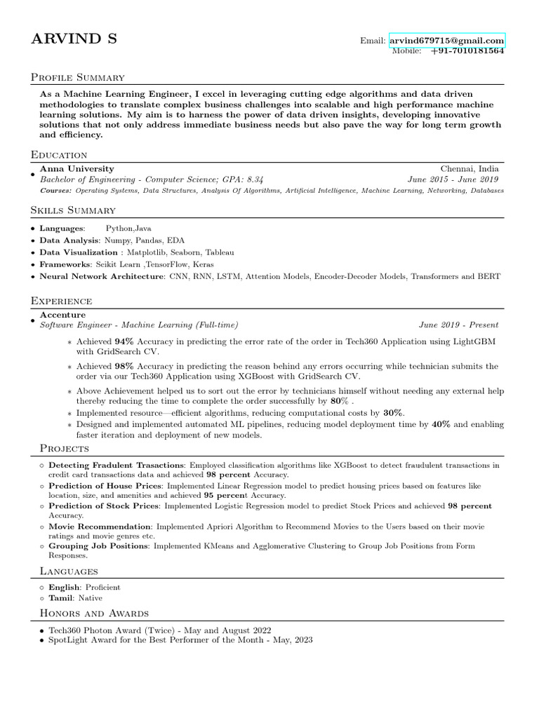 Resume Template by Anubhav-1 | PDF | Machine Learning | Learning