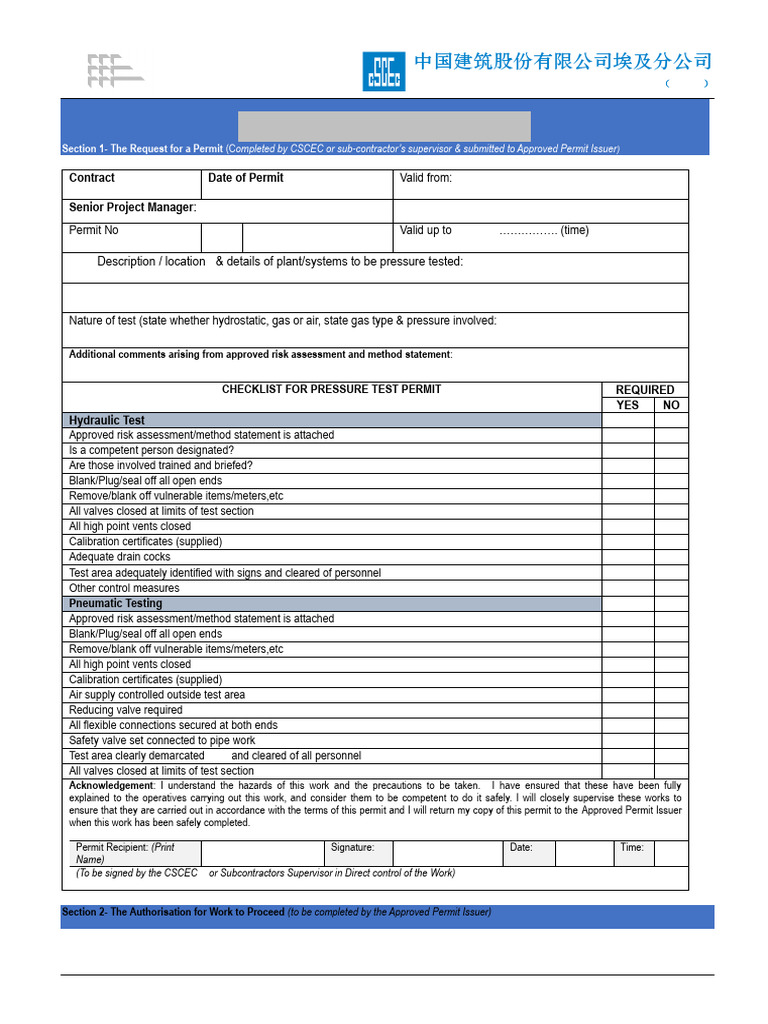 test working permit | PDF | Valve | Risk Assessment