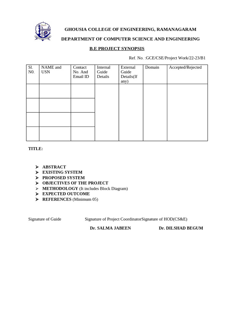 Synopsis format pdf technology engineering