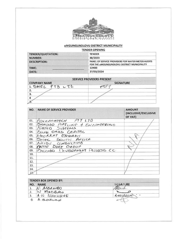 Tender 48-2023 Opening Register | PDF