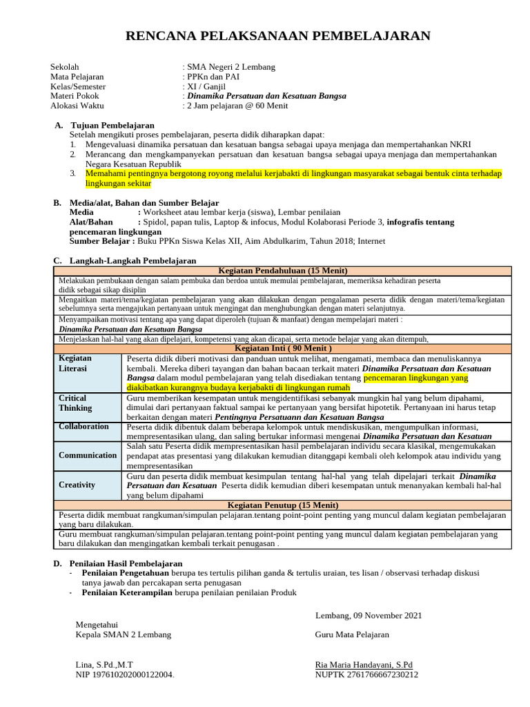 RPP ADIWIYATA PPKN KELAS XII | PDF