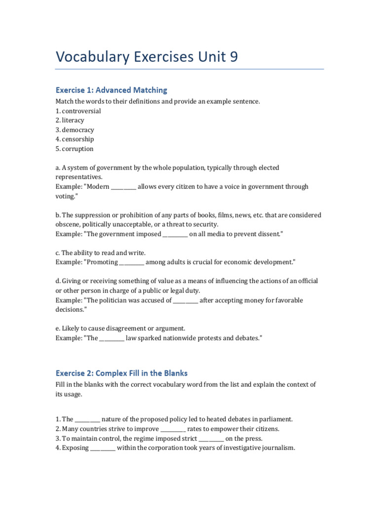 Vocabulary - Exercises - Unit 9 | PDF | Conservatism | Government
