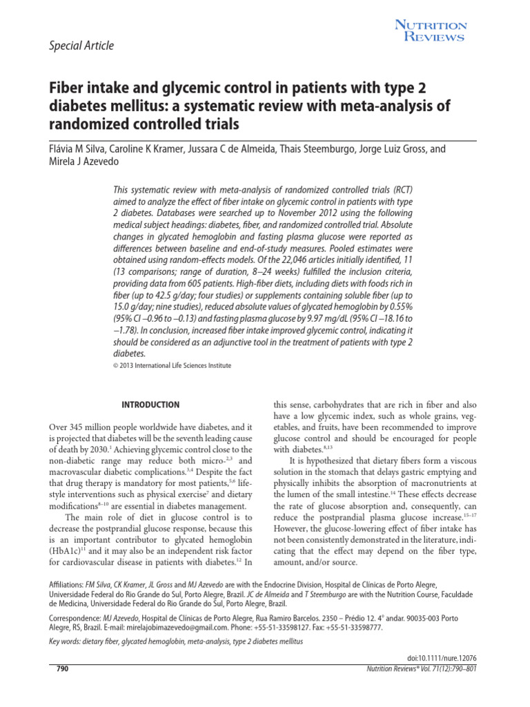 Fiber Intake and Glycemic Control | PDF | Diabetes Management | Diabetes