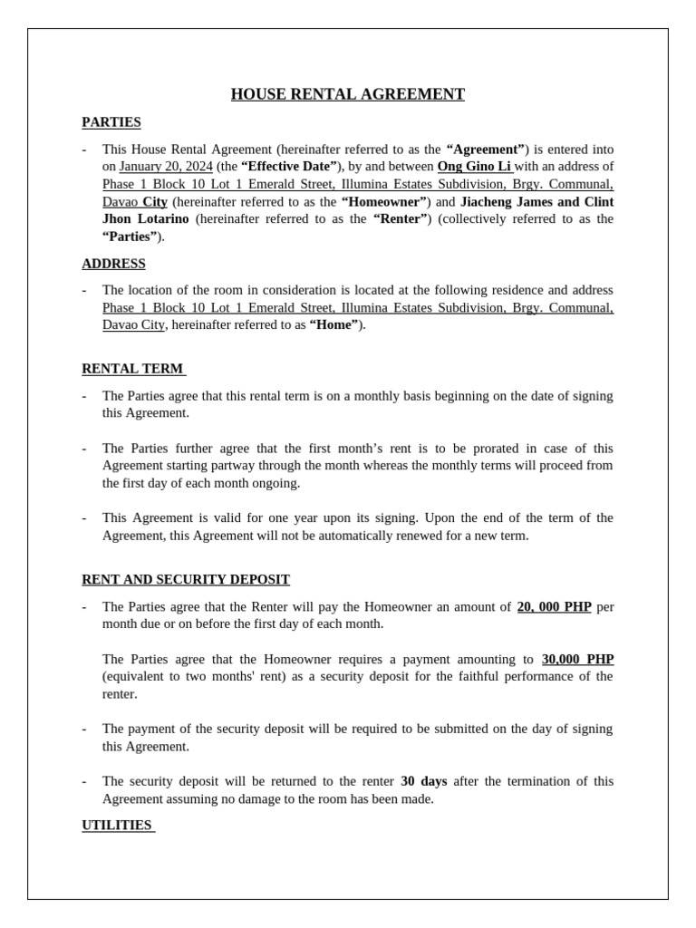 House Rental Agreement Template | PDF | Renting | Lease