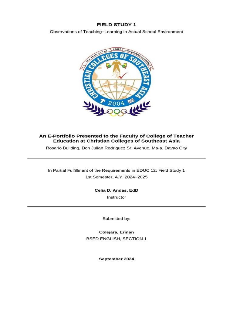 FS1 Portfolio Cover Page Template 1 | PDF | Learning | Human Communication