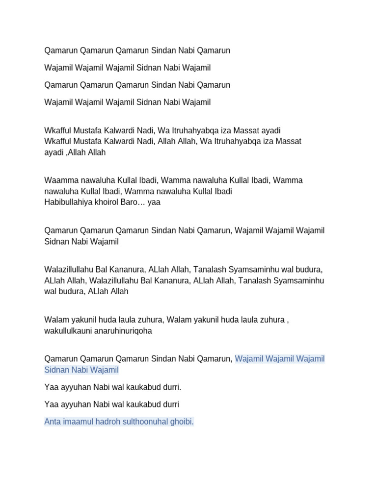 Qamarun Qamarun Qamarun Sindan Nabi Qamarun | PDF