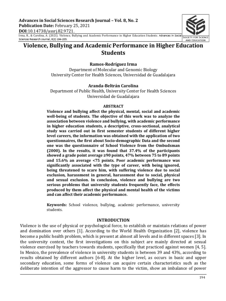 Impact of Violence on Academic Performance | PDF | Self-Improvement