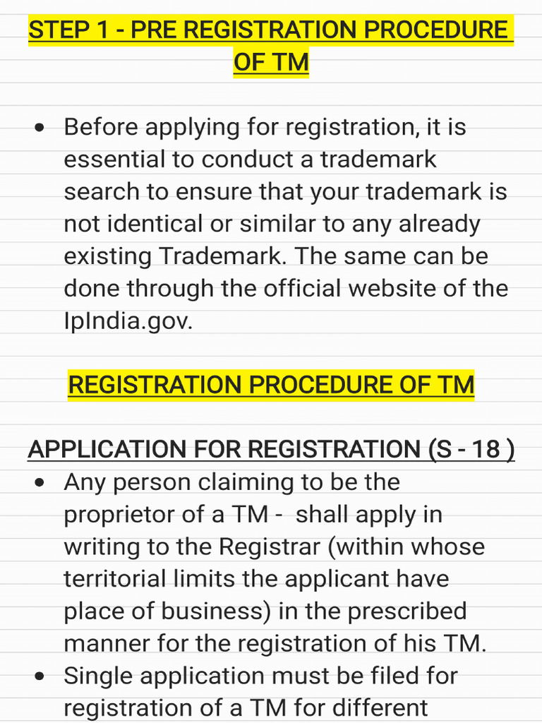 TM Registration Procedure Outlined in TM Act, 1999 | PDF