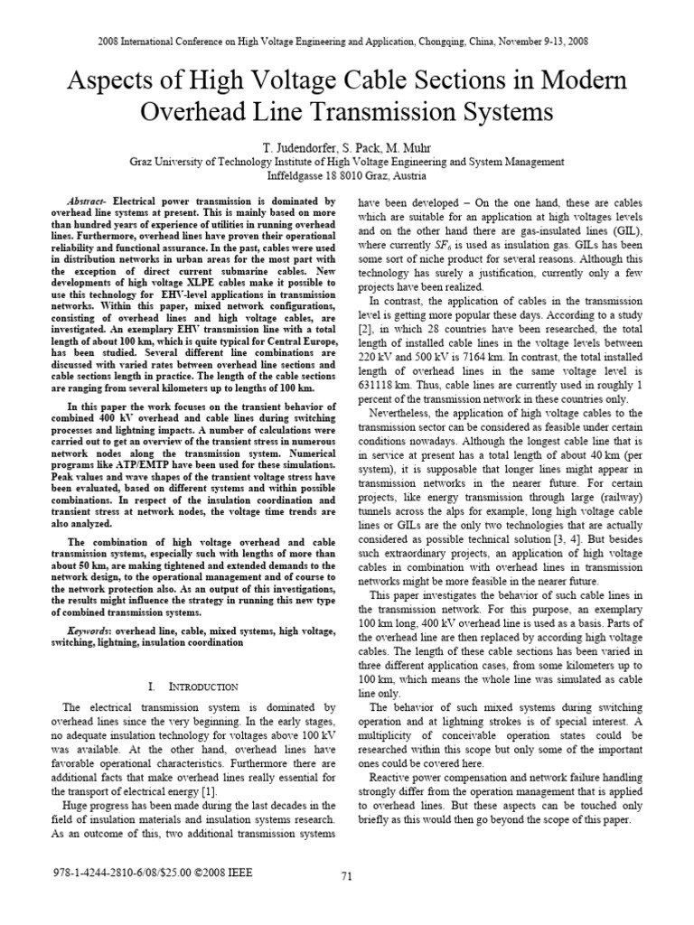 Aspects of High Voltage Cable | PDF | Electric Power Transmission ...