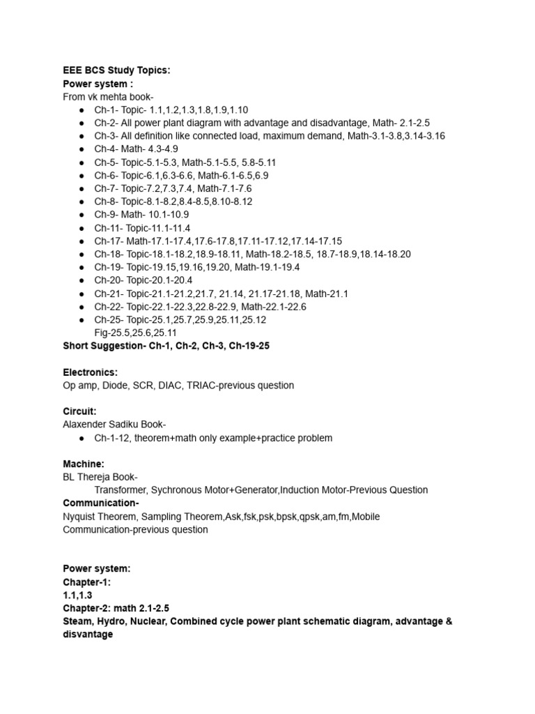 EEE BCS Power System Study Guide | PDF
