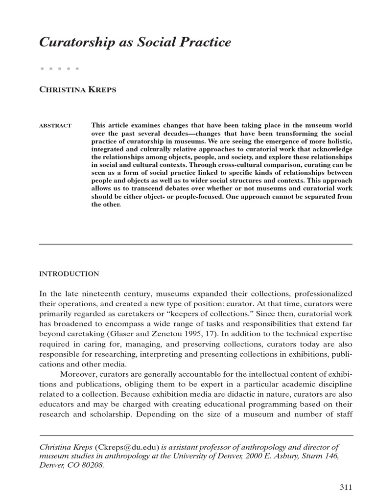 Evolving Curatorship as Social Practice | PDF | Curator | Museum