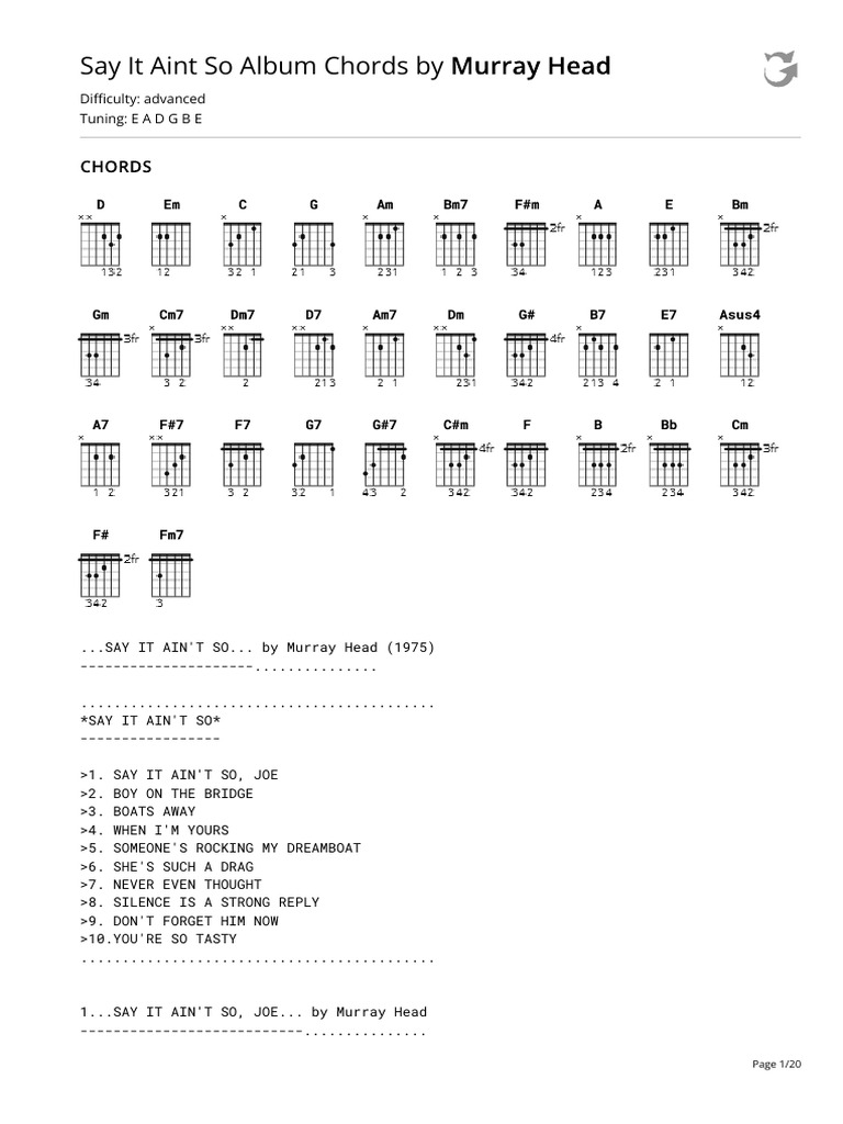 Say It Aint So Chords by Murray Head PDF Song Structure